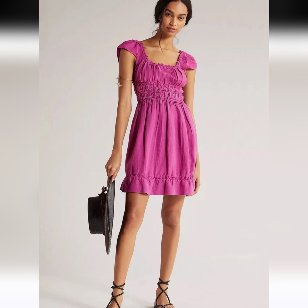 Anthropologie Linen Smocked Waist Mini Dress‎